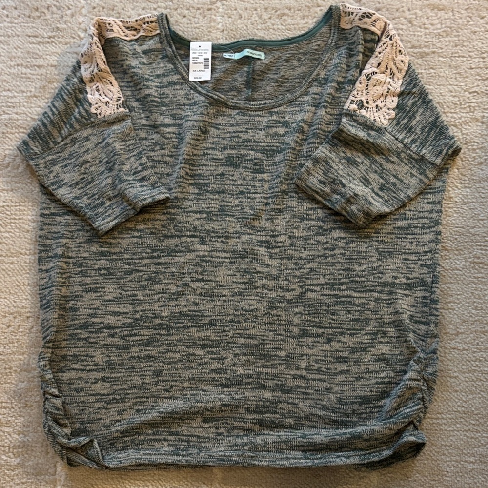 Maurices Heathered Teal Top with Lace Accents